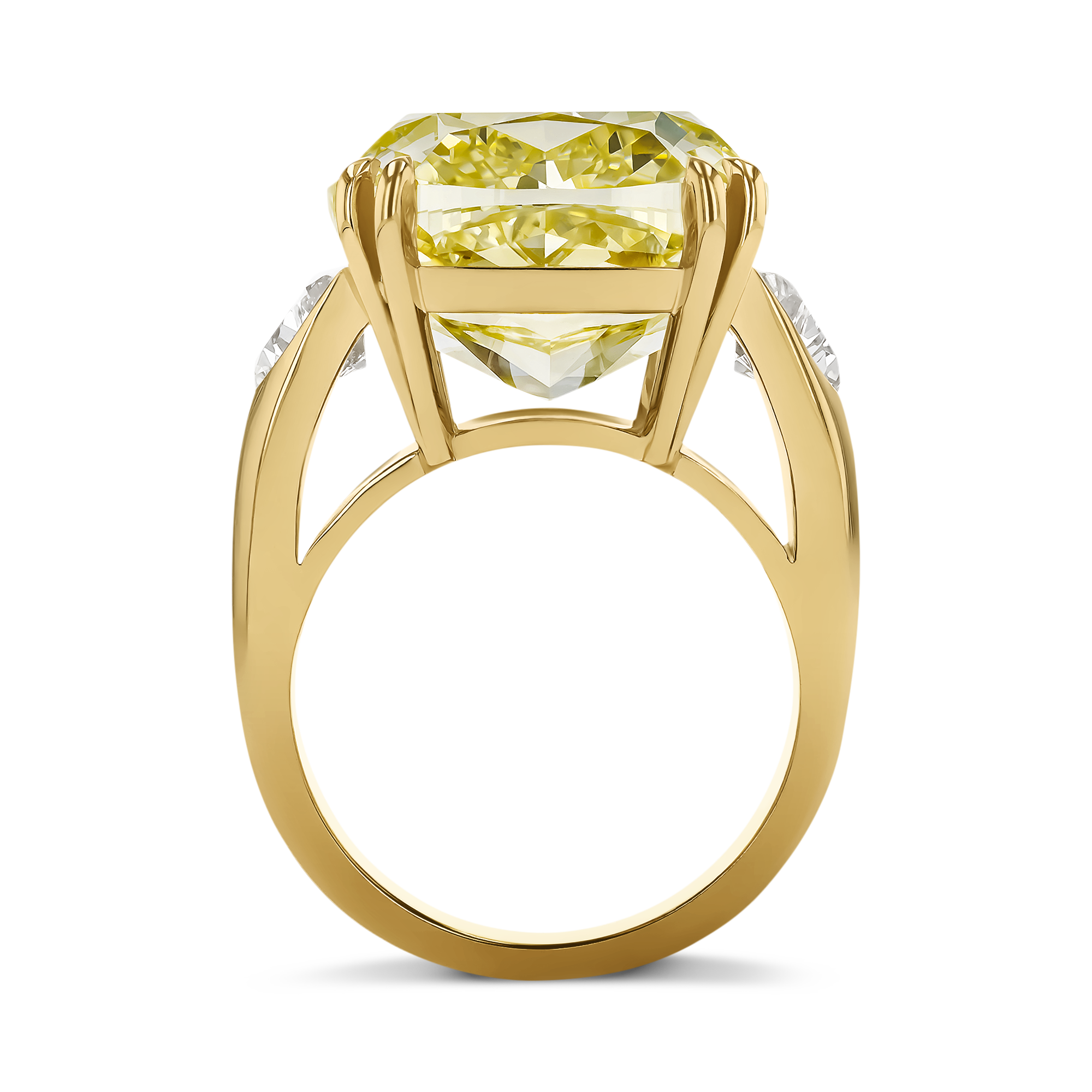 Masterpiece Cushion Cut 20.23ct Kimberley Fancy Yellow Diamond Ring Cushion & Half-Moon Cut, Claw Set_3