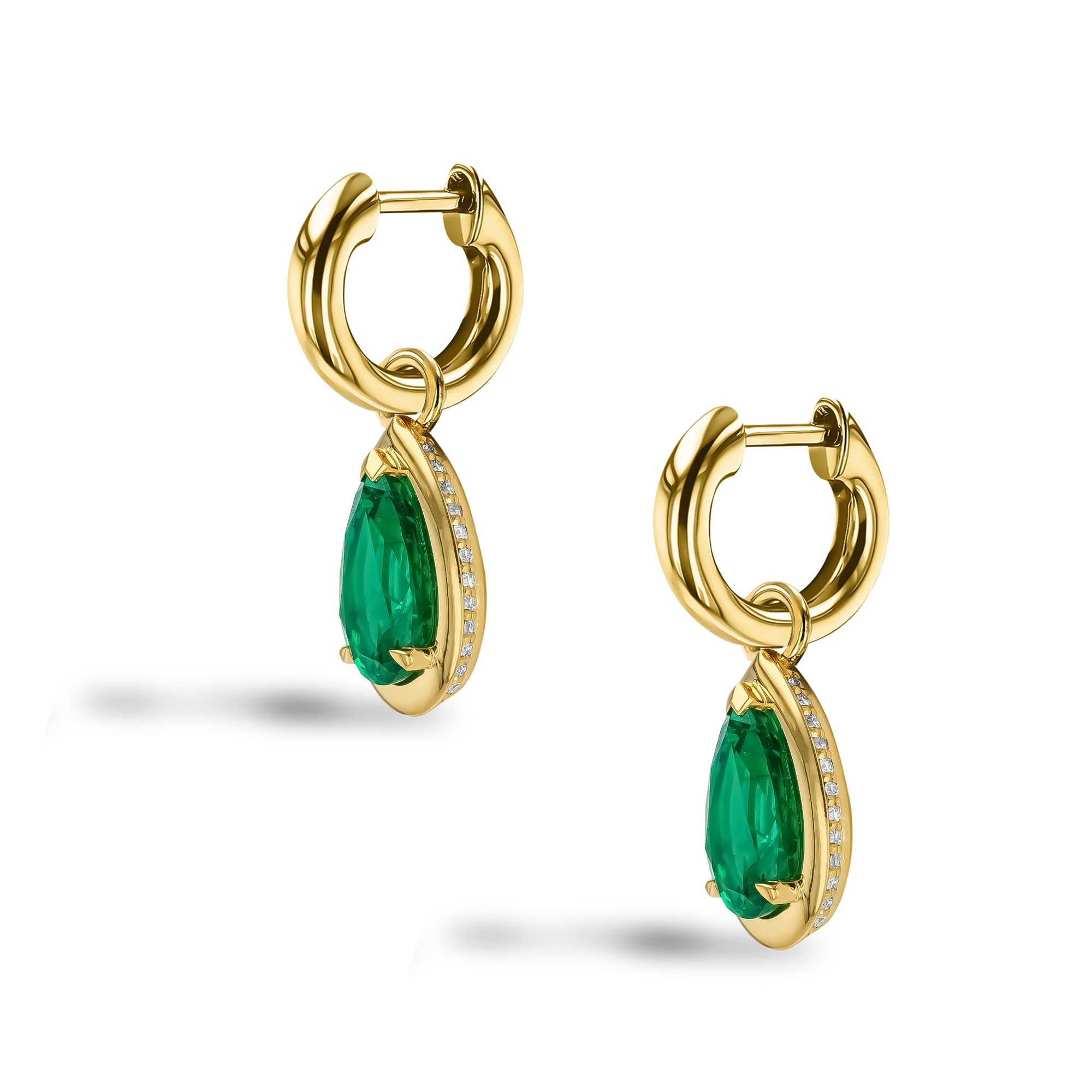 Pear Cut 3.76ct Zambian Emerald and Diamond Drop Earrings Pear Cut, Claw Set_3