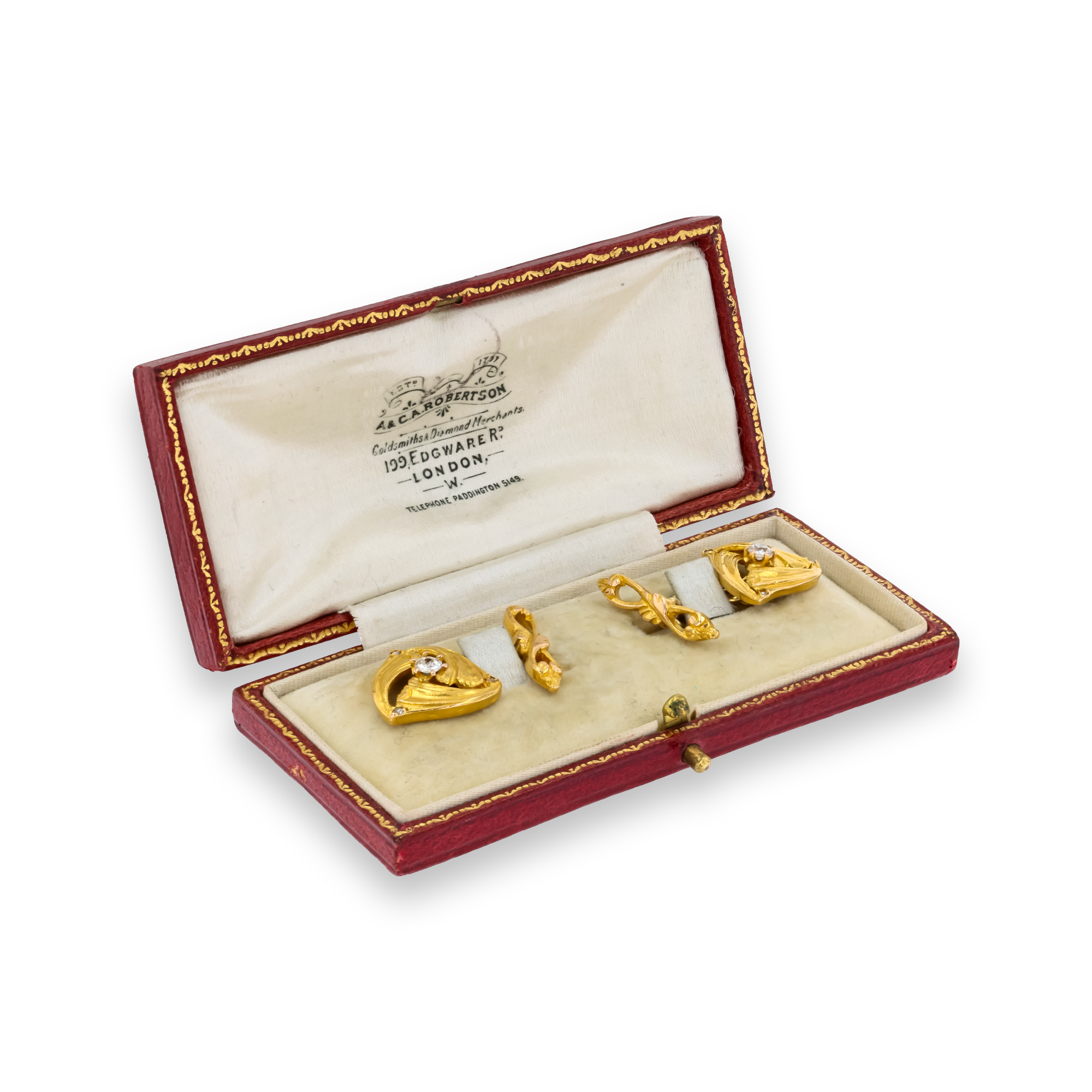 Edwardian Textured Gold and Old Cut Diamond Cufflinks Old Cut, Claw Set_2