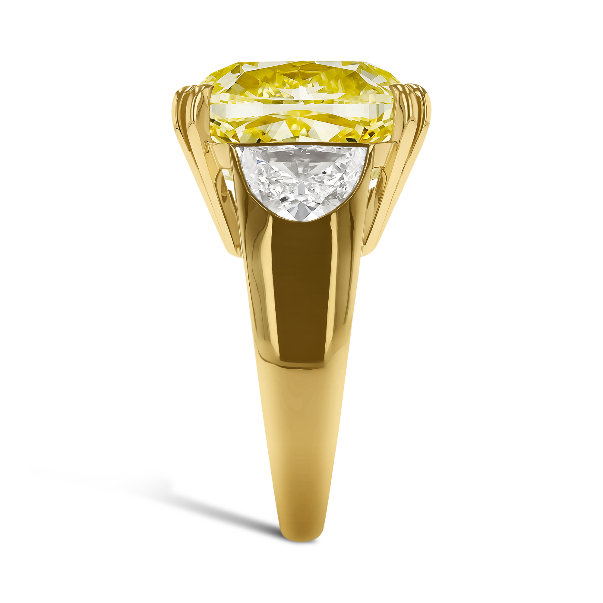 Masterpiece Cushion Cut 20.23ct Kimberley Fancy Yellow Diamond Ring Cushion & Half-Moon Cut, Claw Set_4