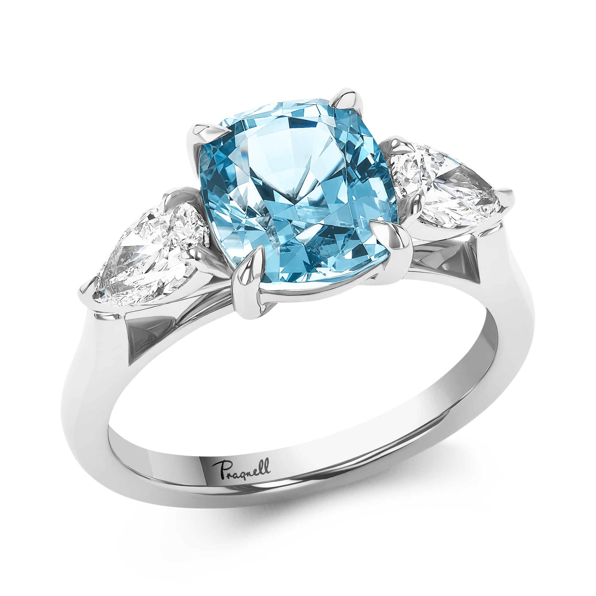 Cushion Cut 2.53ct Lukusuzi Aquamarine and Diamond Ring Cushion modern cut, Claw set_1